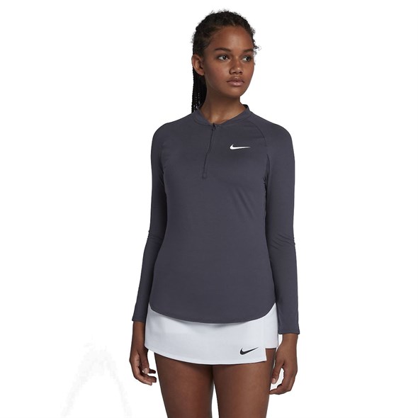 Футболка женская Nike Court Dry 1/2 Zip Gridiron/White  888170-009  fa18 - фото 11571