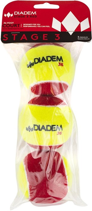 Мячи теннисные Diadem Stage 3 Red 3 Balls - фото 30582